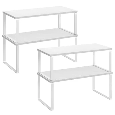 Abbildung von SONGMICS Gewürzregal, 2er Set Küchen Organizer, Küchenregal, Schrank Organizer Küche, erweiterbar, kleines Regal, stapelbar, Metall und Holzwerkstoff, wolkenweiß schneeweiß KCS025W01