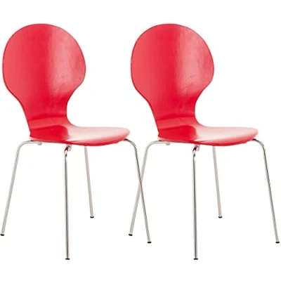 Abbildung von CLP 2X Stapelstuhl Diego I Konferenzstuhl Mit Holzsitz Und Stabilem Metallgestell 2 x Platzsparender Stuhl Pflegeleichter Sitzfläche, Farbe:rot