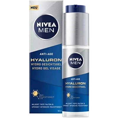 Abbildung von NIVEA MEN Anti Age Hyaluron Hydro Gesichtsgel (50 ml), Feuchtigkeitsgel mildert selbst tiefe Falten, schnell einziehende Gesichtspflege mit