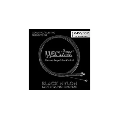 Abbildung von Warwick Black Nylon Tapewound Acoustic/Electric Bass String Set, 4 String, Medium, 045&quot; .105&quot;, Medium Scale
