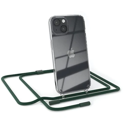 Abbildung von EAZY CASE kombinierbare Handyketten kompatibel mit iPhone 14, Transparente Silikon Hülle rundem Umhängeband, abnehmbar durch abschraubbare Endstücke, Hülle, Gurt zum wechseln, Pinien Grün