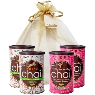Abbildung von GUSTONE. David Rio Geschenkset ENTKOFFEINIERT Tiger Spice Decaf, Flamingo Vanilla 4 x Dosen Chai Latte 1470g