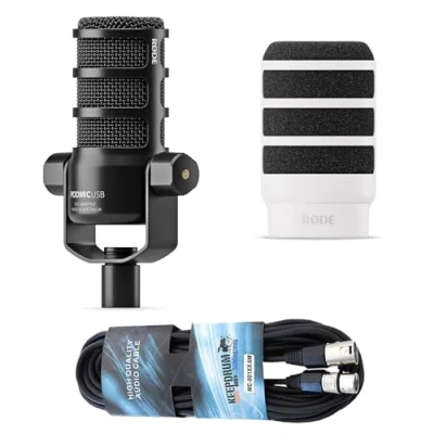 Abbildung von RØDE Mikrofon Rode Podmic USB mit WS14W Popschutz Weiss und Kabel