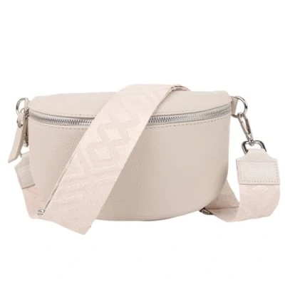 Abbildung von MIRROSI® Bauchtasche Damen, Echtleder, Made in Italy, Umhängetasche, Brusttasche, Crossbody Bag (1 Tasche &amp; 2 Gurte) (Beige (Fischgerät Beige), Mittelgroße (25x16x7cm))