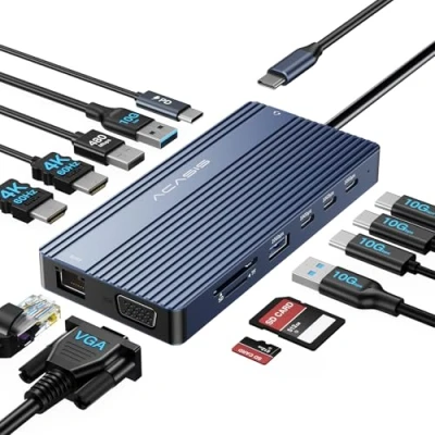 Abbildung von Docking Station USB C 2 Monitore,14 in 1 Station,Festplatten mit * 4K60 HDMI,1080p VGA,Ethernet,3 10Gbps,100W PD,SD/TF 3.0 Kompatibel HP/Lenovo/MacBook/Dell