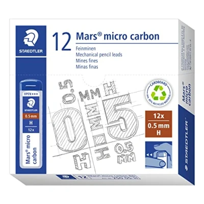 Abbildung von STAEDTLER 250 05 H Mars Micro Feinminen, Minendurchmesser 0.5 mm, H, 12 Stück, graphitgrau