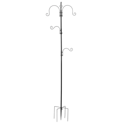 Abbildung von Vogel Futterstation 208cm inkl. 4 Haken Futterteller Vogeltränke Stahl Schwarz