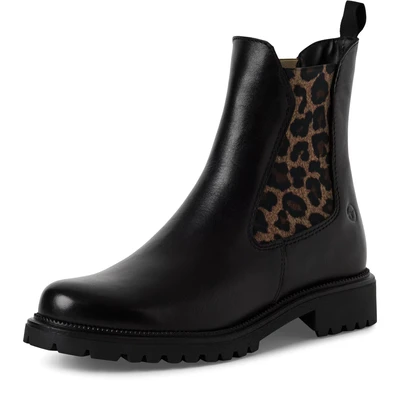 Abbildung von Tamaris Damen Schwarze Leoparden Leder Klassiker High Chelsea Ankle Boots