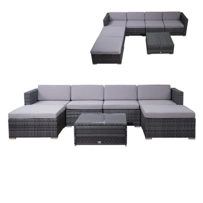 Abbildung von SVITA Gartenlounge Set LUGANO, Tisch mit Glasplatte, 6 Sitzplätze, Polyrattan, Grau