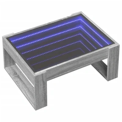 Abbildung von vidaXL Couchtisch, Beistelltisch mit Infinity LED, Sofatisch Kaffeetisch für Wohnzimmer, Teetisch Wohnzimmertisch, Grau Sonoma Holzwerkstoff Glas