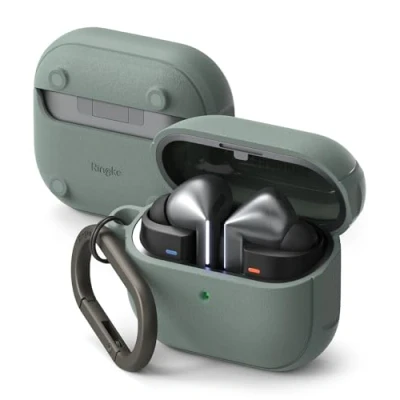 Abbildung von Ringke Onyx Magnetic Case [Kompatibel mit MagSafe] für Samsung Galaxy Buds 3 Pro / Hülle, Stoßfeste Rutschfester Leicht Schutzhülle Karabiner Magnetisches Laden/Zubehör Sage Green
