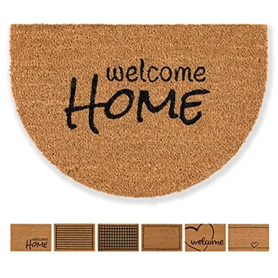 Abbildung von Carpido Fußmatte Kokos Welcome Home Design Halbrund Sauberlauf 40x60 cm Türmatte Innen Bereich antibakterielle Kokosmatte natürliches Material