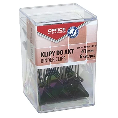 Abbildung von Office Products Foldback Klammern 41 mm / 6 Stück/aus Metall/Schwarz/Silber/Unempfindlich Gegen Verformung/Büroklammern Papierklammern/Transparentbox