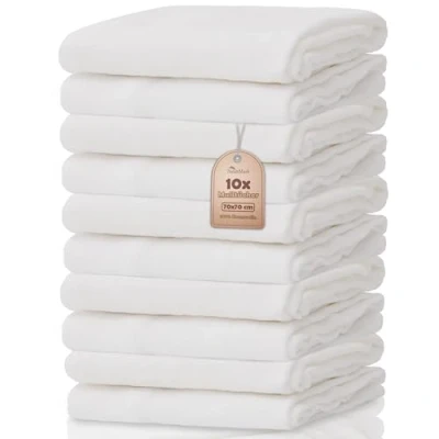 Abbildung von NatureMark® 10er Pack Mulltücher Mullwindeln Stoffwindeln ca. 70x70 cm, 100% Baumwolle, Musselin, Farbe: Weiß, PREMIUM QUALITÄT
