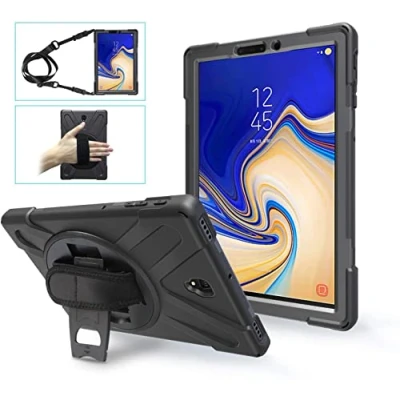 Abbildung von Gerutek Hülle für Samsung T830/T835 Galaxy Tab S4, Stoßfeste Robust Silikon Panzerhülle mit Drehbar Stände, Handschlaufe, Schultergurt Schutzhülle S4 10.5 (T830/T835), Schwarz