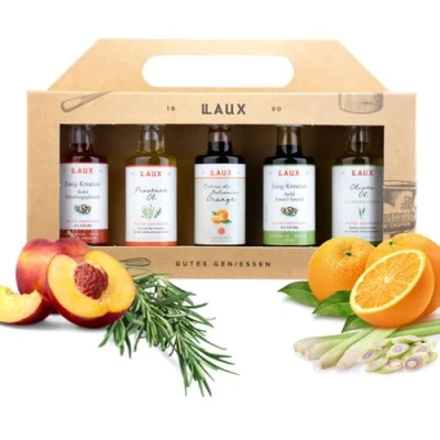 Abbildung von LAUX Essig Öl Geschenkbox 5 x 40ml Sorten im Set: Provence Öl, Olivenöl, &amp; Crema di Balsamico Für Salate Herzhafte Gerichte Ostern