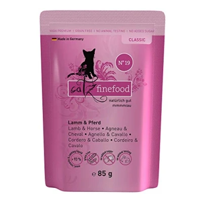 Abbildung von catz finefood N 19 Lamm &amp; Pferd Feinkost Katzenfutter nass, verfeinert mit Zucchini Tomate, 16 x 85g Beutel