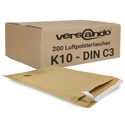 Abbildung von versando 200x K10 Luftpolsterumschläge Innenmaß 350 x 470 mm Außenmaß 370 480 braun/goldgelb für DIN C3