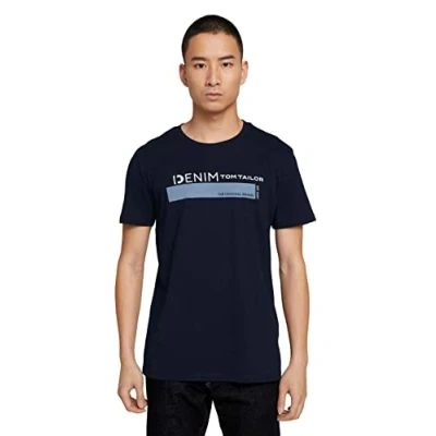 Abbildung von TOM TAILOR Denim Herren T Shirt mit Logo Print aus Bio Baumwolle