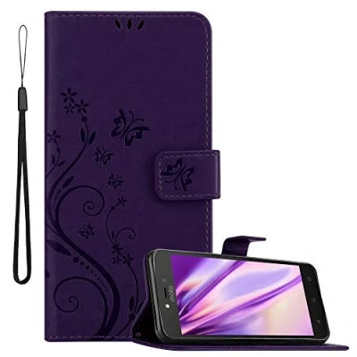 Abbildung von Cadorabo Hülle kompatibel mit Motorola Moto C Plus Blumen Design aus Kunst Leder Flip Klappbare Magnetische [Standfunktion] [Kartenfächern] Cover für Tasche in Lila