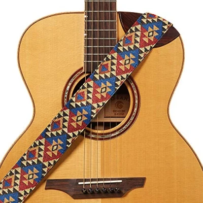 Abbildung von Amumu Gitarrengurt, mehrfarbig, Retro Dreiecksmuster, für Akustik , E und Bassgitarren, 5cm breit