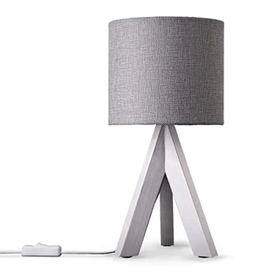 Abbildung von Paco Home Tischlampe Nachttisch Deko Wohnzimmer Leselampe Tischleuchte Nachttischlampe Schlafzimmer E14 Fassung Stoff Lampenschirm Mit Schalter Holz