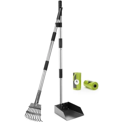 Abbildung von Yangbaga Hundekotschaufel aus Metall Rechen mit Verstellbarer Länge 84/98 cm Langer Griff Large Kehrschaufel (2 Stück)