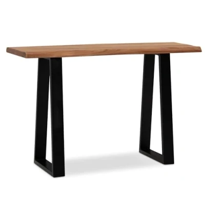 Abbildung von FineBuy Schreibtisch 118x41x76,5 cm Akazie Massivholz/Metall Computertisch Baumkante, Homeoffice Bürotisch Massiv Schmal, Holztisch Laptoptisch Arbeitszimmer