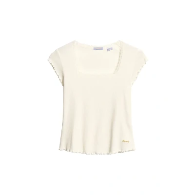 Abbildung von Superdry Essential Square NECK Tshirt print, Damen, Größe: 34, Off white