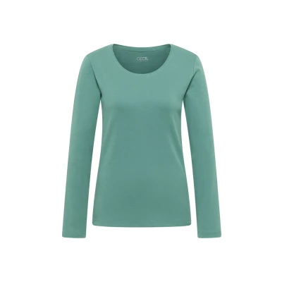 Abbildung von Cecil Basic Langarmshirt, Damen, Größe: Large, Grün