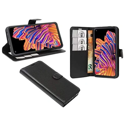 Abbildung von cofi1453® Buch Tasche Fancy kompatibel mit Samsung GALAXY XCOVER PRO (G715F) Handy Hülle Etui Brieftasche Schutzhülle Standfunktion, Kartenfach Schwarz