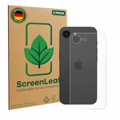 Abbildung von ScreenLeaf (2 Stück Schutzfolie für Apple iPhone 16e (Rückseite) [nachhaltiger Displayschutz, Folie, transparent, kratzfest]