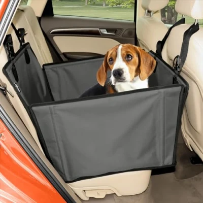 Abbildung von Extra Stabiler Hunde Autositz Verstärkter für kleine und mittlere mit 4 Befestigungsgurten Hochwertiger wasserdichter Hundeautositz den Rücksitz im Autos (M Größe, Grau)