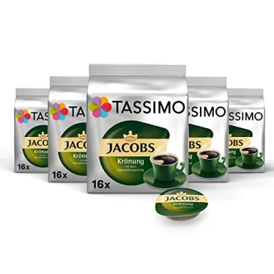 Abbildung von Tassimo Kapseln Jacobs Krönung, 80 Kaffeekapseln, 5er Pack, 5 x 16 Getränke