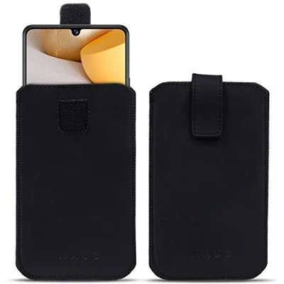 Abbildung von NAUC Leder Handy Hülle kompatibel mit Samsung Galaxy A13 5G Tasche Schutzhülle Schwarz Smartphone Lederhülle Pull Tab Sleeve Cover