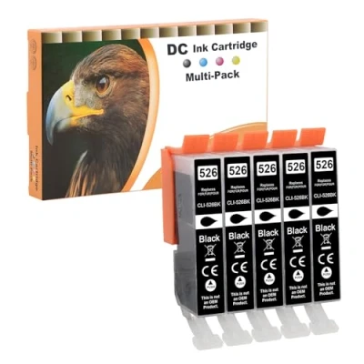 Abbildung von D&amp;C 5X Schwarz Druckerpatronen Kompatibel für Canon CLI 526 BK Pixma MG5250 MG5300 MG5340 MG5350 MG6250 MG8150 MG8250 MX885 MX895 IP4840 IP4850 IP4900 MG5140 MG5150 MG5240 MX710 MX715
