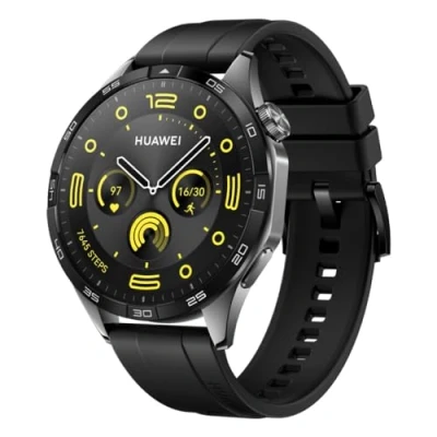 Abbildung von HUAWEI Watch GT 4 41mm, GPS, iOS&amp;Android, Stainless Steel Case, Smartwatch, Bis zu 7 Tage Akkulaufzeit, Kalorienmanagement, Professionelles Gesundheitsmanagement, SpO2, Schwarzes Fluorelastomer Strap