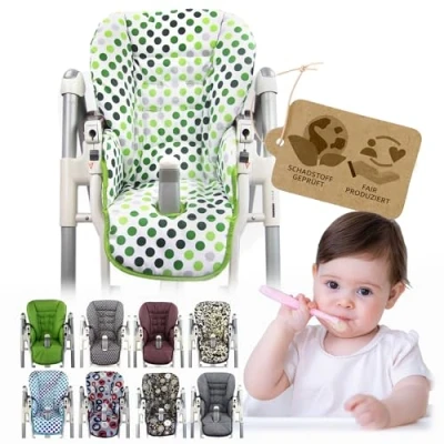 Abbildung von BAMBINIWELT Sitzkissen Ersatzbezug Bezug kompatibel mit Peg Perego Prima Pappa Diner DESIGN (pistazie Punkte)