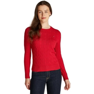 Abbildung von Tommy Hilfiger Damen Pullover Co Cable Rundhalsausschnitt, Rot (Primary Red), XL