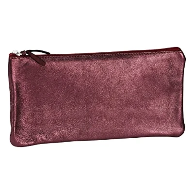 Abbildung von Clairefontaine 8702C Schlampermäppchen (mit Perlmutt Effekt flach, 22 x 11cm, praktisch und robust, aus Leder) 1 Stück kirschrot
