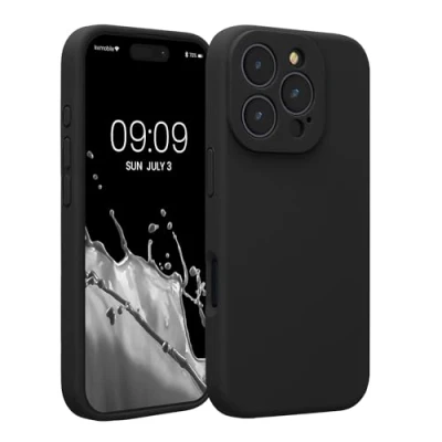 Abbildung von kwmobile Handyhülle kompatibel mit Apple iPhone 16 Pro Hülle gummierte Handy Case aus Silikon in Schwarz
