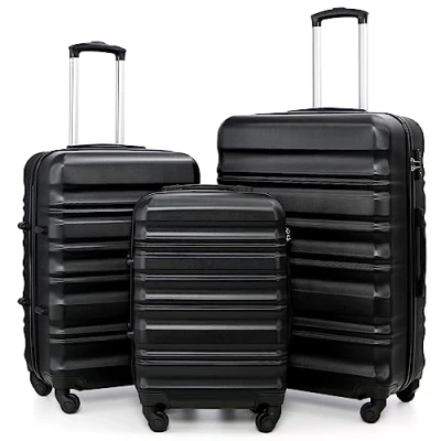 Abbildung von COOLIFE Hartschalen Koffer Trolley Rollkoffer Reisekoffer mit TSA Schloss und 4 Rollen (Schwarz, Set)
