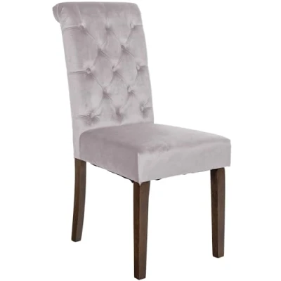 Abbildung von CLP Esszimmerstuhl Lisburn I Samt Stoff Polsterstuhl Gesteppt Chesterfield Design, Farbe:grau, Material:Samt