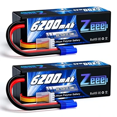 Abbildung von Zeee 4S LiPo Akku 14,8V 80C 6200mAh Hardcase Batterie mit EC5 Steck für RC Auto, Flugzeug, Hubschrauber, Hobby (2 Packungen)
