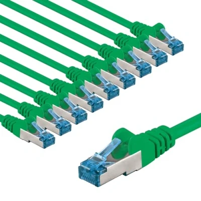 Abbildung von goobay 66063 CAT 6a Netzwerkkabel im 10er Set/Patchkabel geschirmt S/FTP/CU Ethernet Kabel, PiMF, LSZH/Cat Kabel mit 10Gbits / Grün 10x 5m