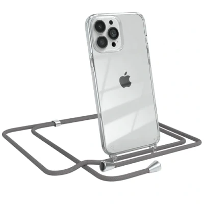 Abbildung von EAZY CASE Handykette kompatibel mit iPhone 13 Pro Max Handyhülle Umhängeband, Handykordel Schutzhülle, Silikonhülle, Hülle Band, Stylische Kette für Smartphone, Anthrazit