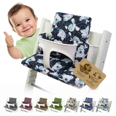 Abbildung von BAMBINIWELT Ersatzbezug Bezug Sitzkissen Kissen Set Sitzverkleinerer kompatibel mit STOKKE Tripp Trapp für Hochstuhl Kinderstuhl DESIGN (Bärchen blau)