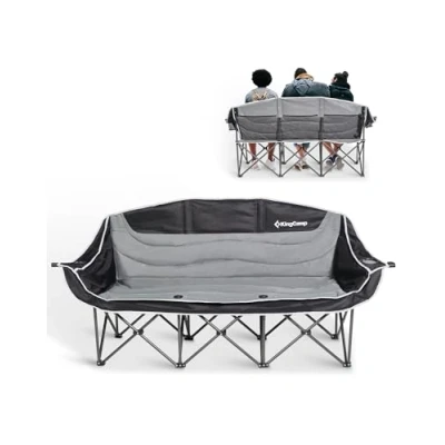 Abbildung von KingCamp Dreisitzer Campingstuhl Faltbar bis 450 kg, Klappstuhl Camping für 3 Personen mit Armlehne, Sofa Couch Sitzer Bequem, Übergröße Gartenstuhl Gepolstert Hochlehner, Schwarz/Grau