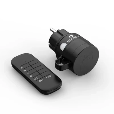 Abbildung von sonero Funksteckdosen mit Fernbedienung Aussen, Outdoor Set, 2300 Watt, 230V, 1 x Steckdose Funkfernbedienung, IP44, 30m Reichweite, Stromsparen, Schwarz