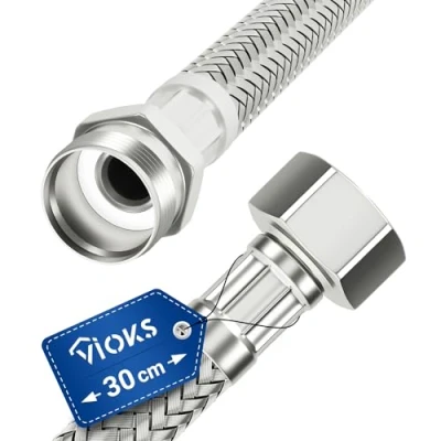 Abbildung von VIOKS Panzerschlauch 3/8 Zoll (15,2mm) Überwurf und Außengewinde 30 cm &amp; Armaturenschlauch Anschlussschlauch Armatur Wasserschlauch Flexibler Schlauch für Wasserhahn Eckventil Küchenarmatur Spülkasten